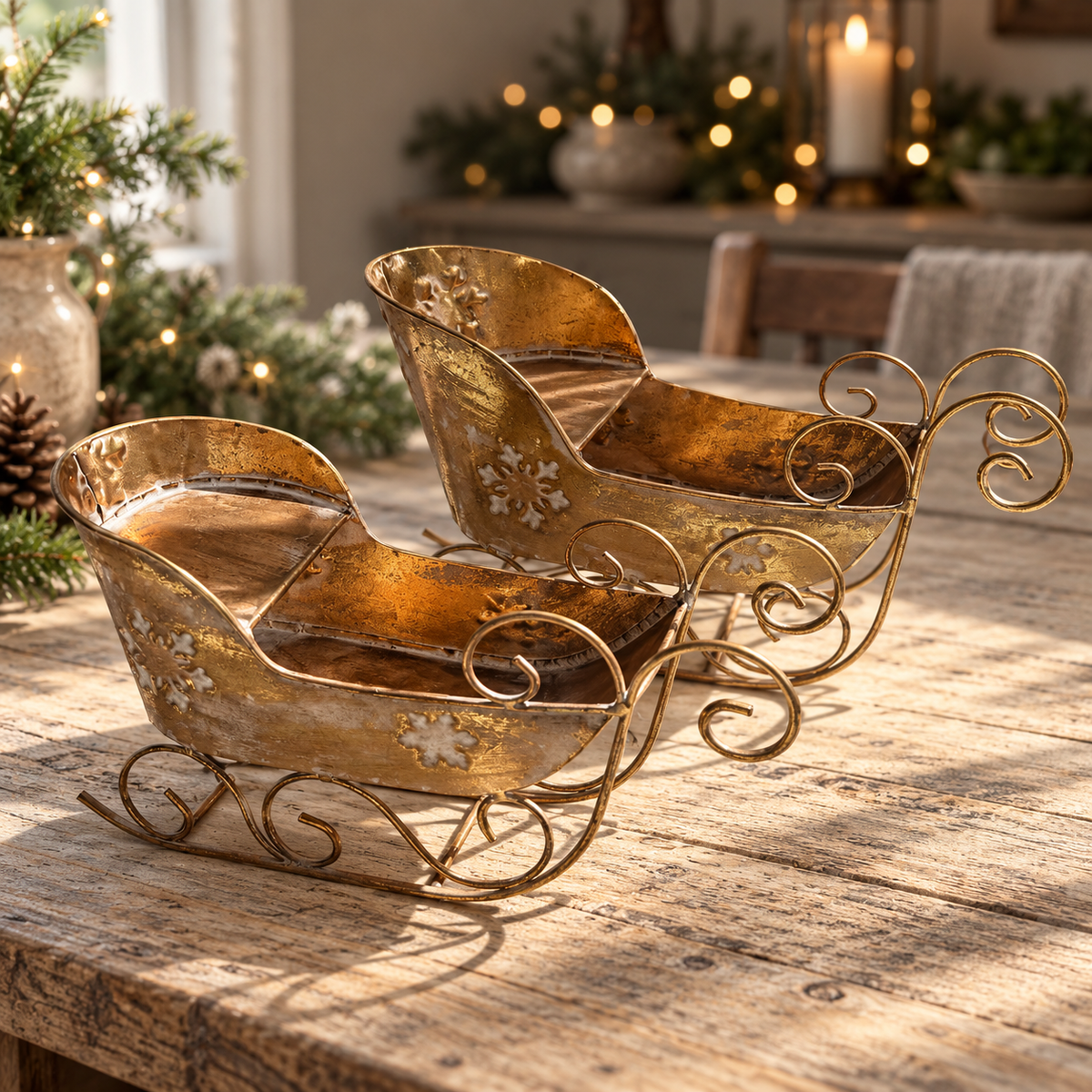 Vintage Gold Metal Christmas Sleigh in Various Sizes
