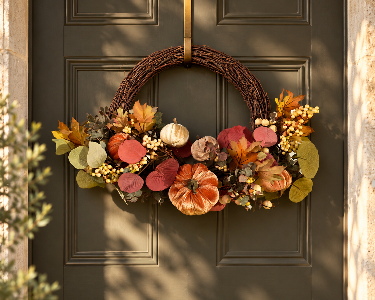 The Harvest Moon – Handmade Autumn Pumpkin Wreath, 60cm