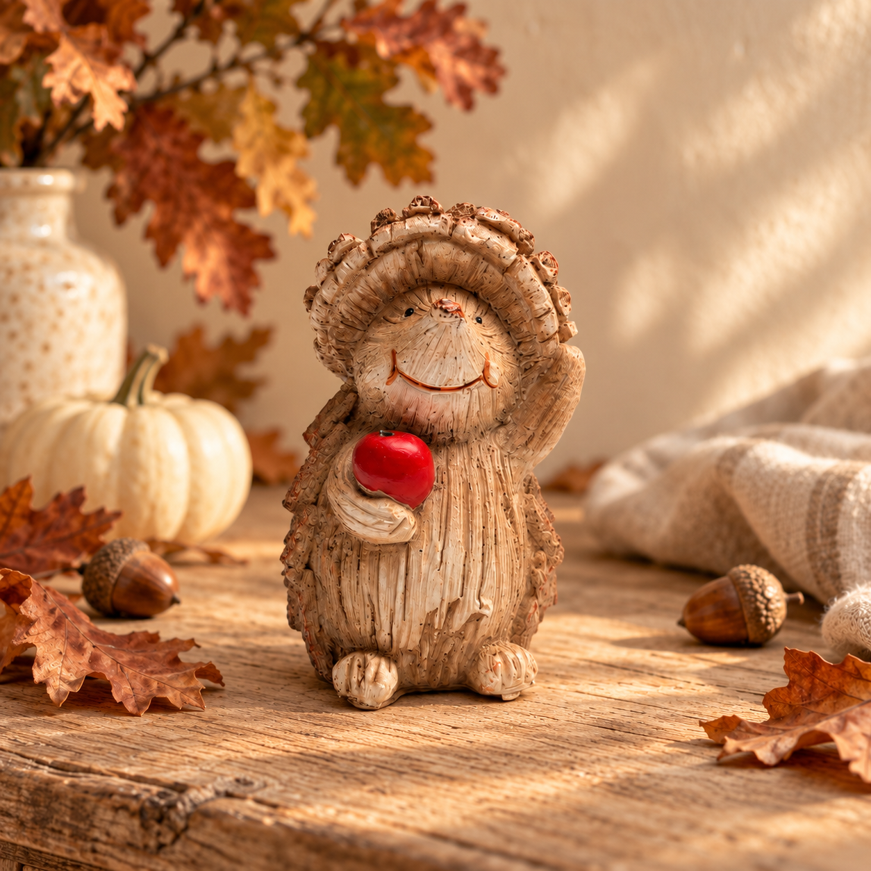 Woodland Hedgehog with Apple Ornament – 11cm