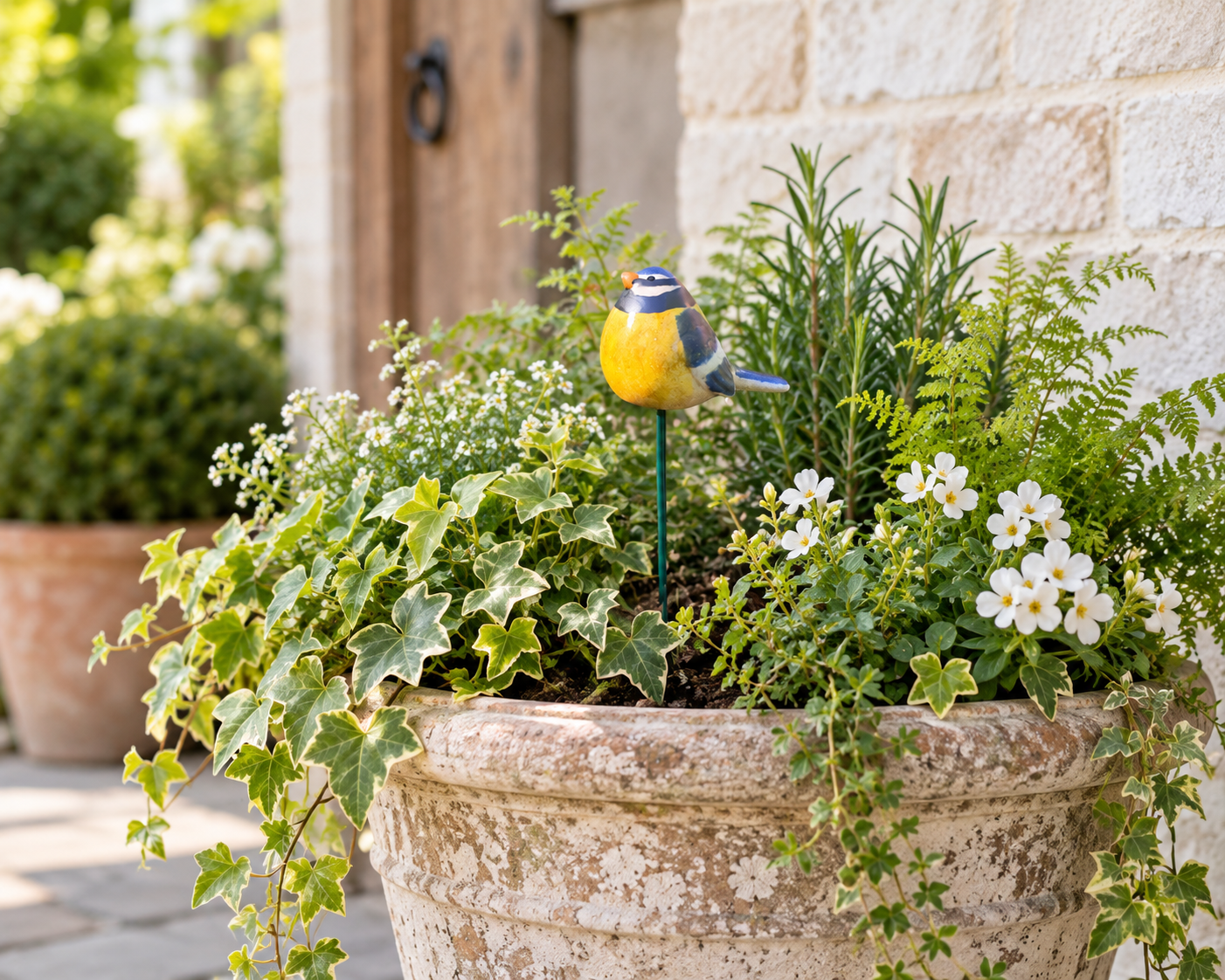 Ceramic Blue Tit Garden Stake, 25cm