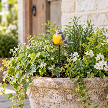 Ceramic Blue Tit Garden Stake, 25cm