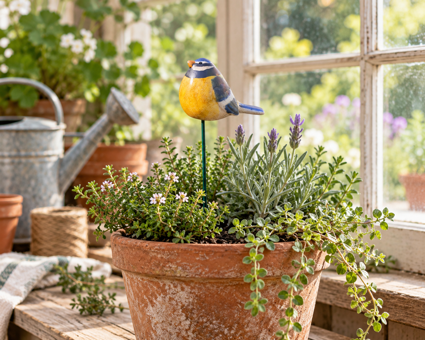 Ceramic Blue Tit Garden Stake, 25cm