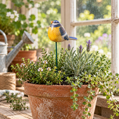 Ceramic Blue Tit Garden Stake, 25cm