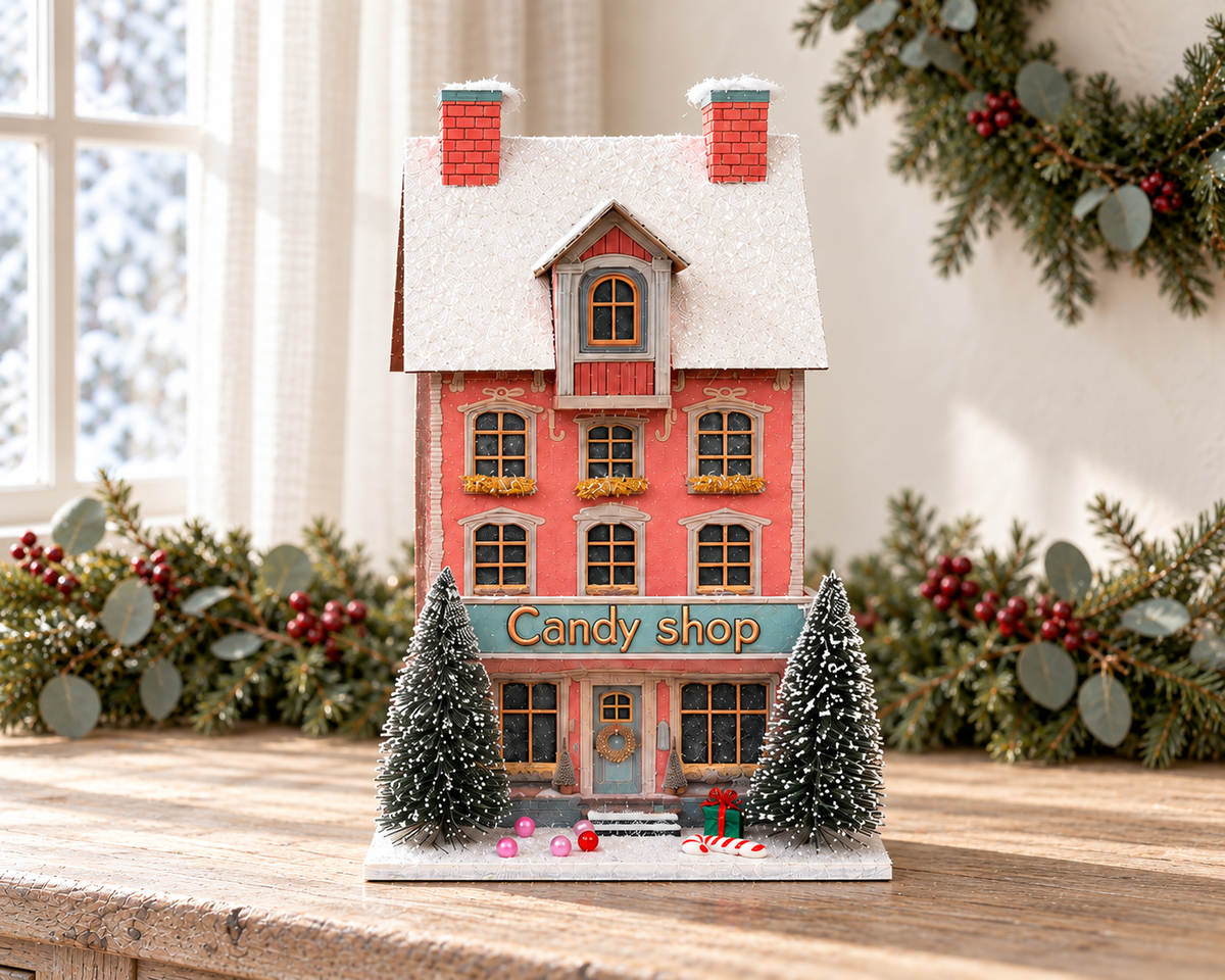 The Christmas High Street – Light-Up Café & Candy Shop Decorations