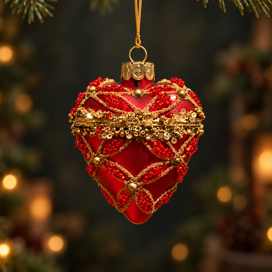 Red and Gold Hinged Heart Glass Christmas Bauble – 9cm