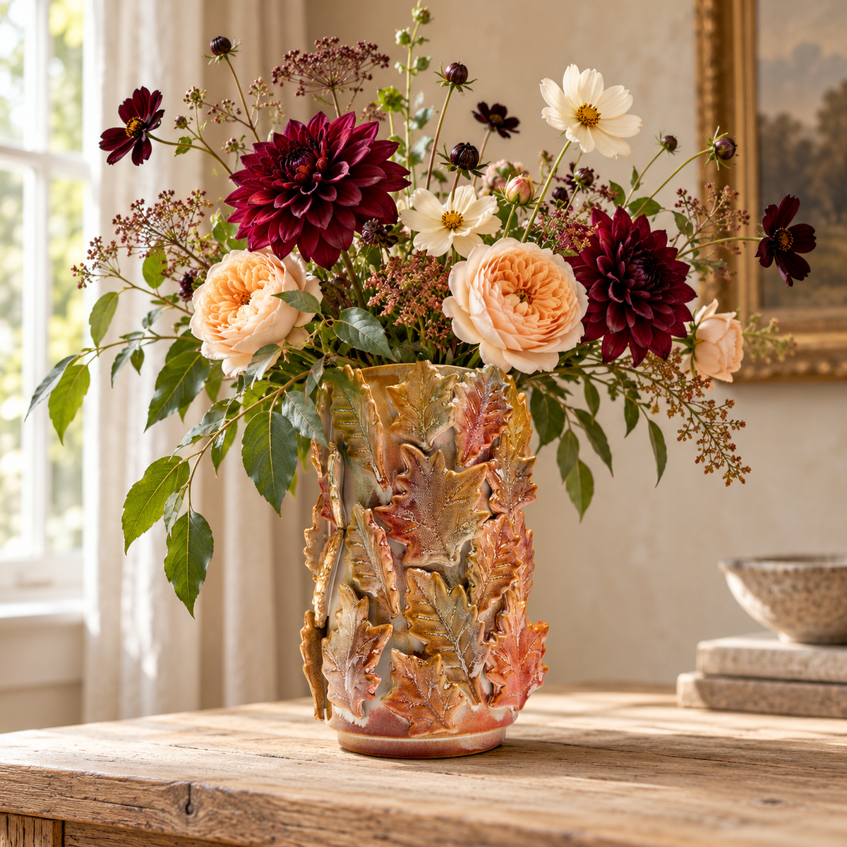 Autumn Leaves Ceramic Vase – 22cm