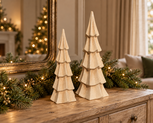 Handmade Natural Crackle-Glazed Ceramic Christmas Tree - Two Sizes