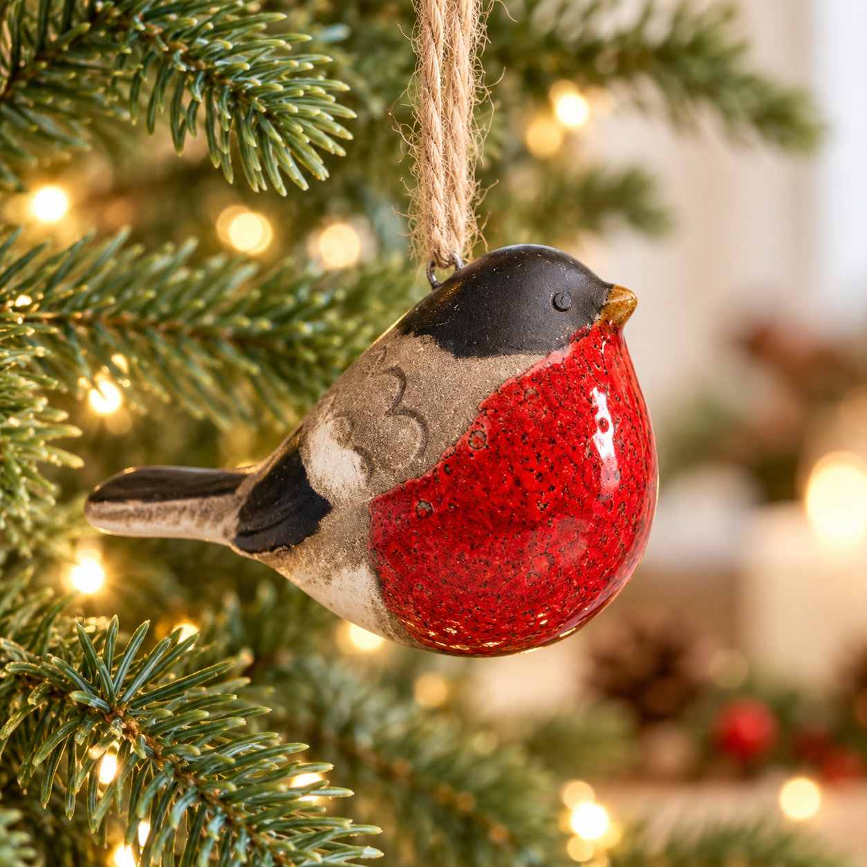 Ceramic Robin Christmas Bauble – 8cm Hanging Tree Decoration
