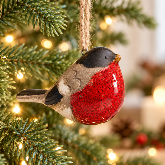 Ceramic Robin Christmas Bauble – 8cm Hanging Tree Decoration