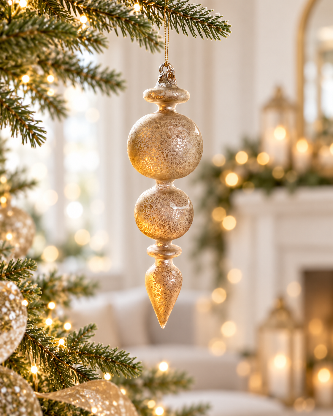 Champagne Mottled Glass Finial Bauble – Luxury Handmade Christmas Ornament