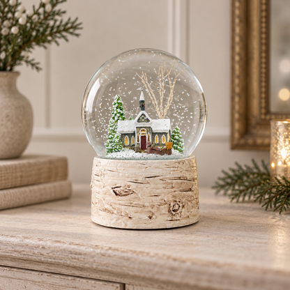 Winter House Christmas snow globe 13cm – Woollaston White