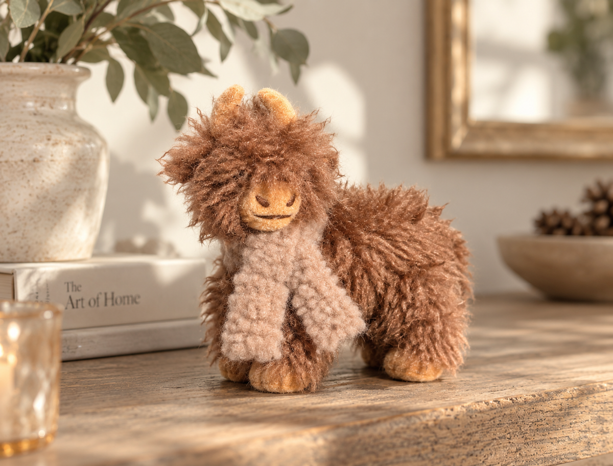 Handmade Plush Highland Cow Ornament - Three Styles