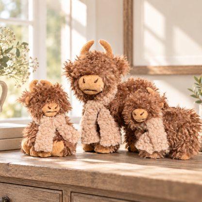 Handmade Plush Highland Cow Ornament - Three Styles