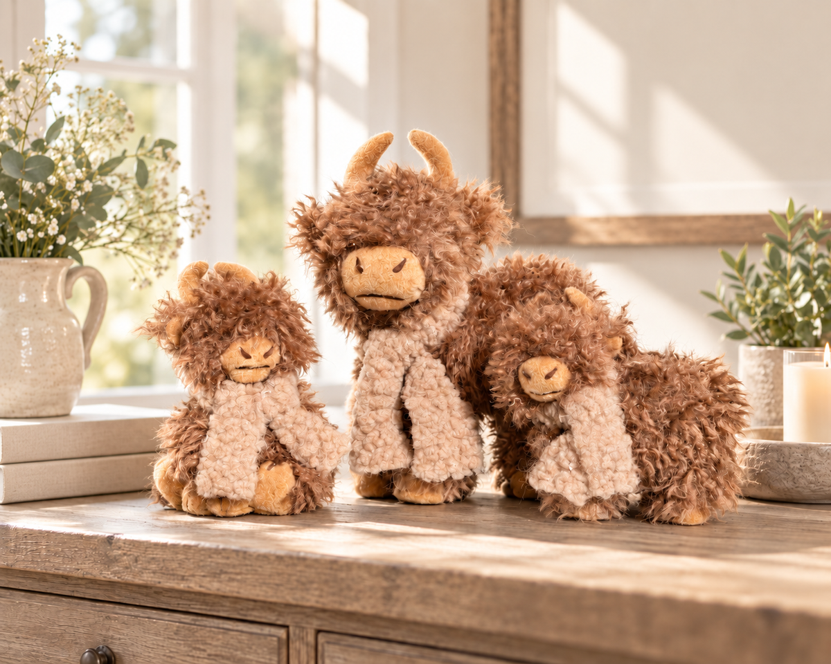 Handmade Plush Highland Cow Ornament - Three Styles