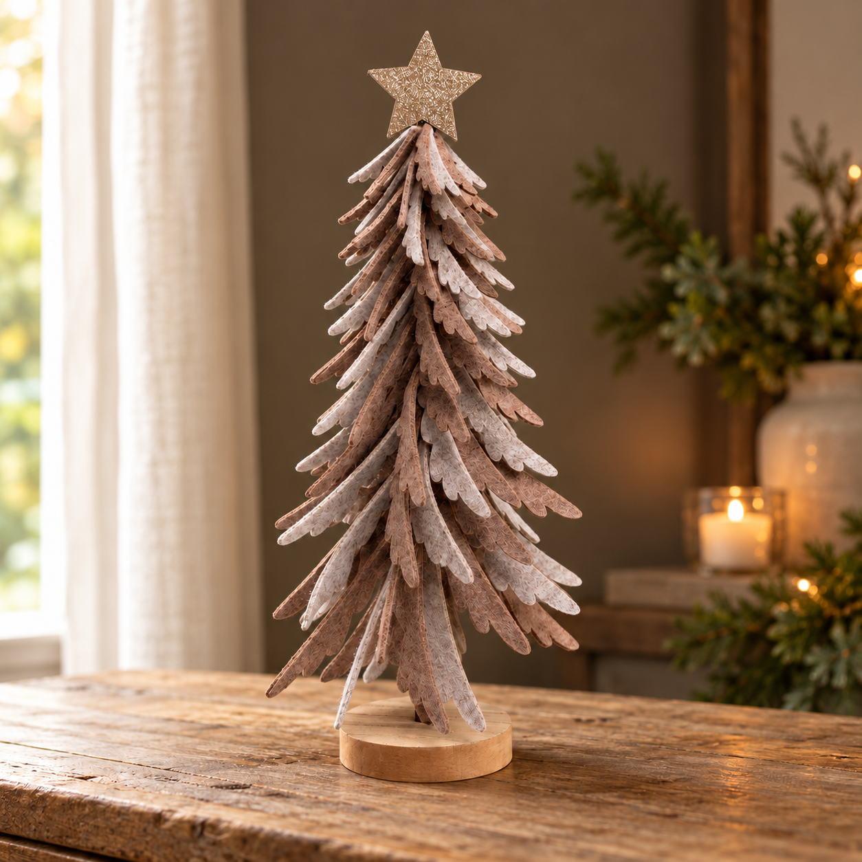 Tall Neutral Felt Christmas Tree with Glitter Star – 40cm