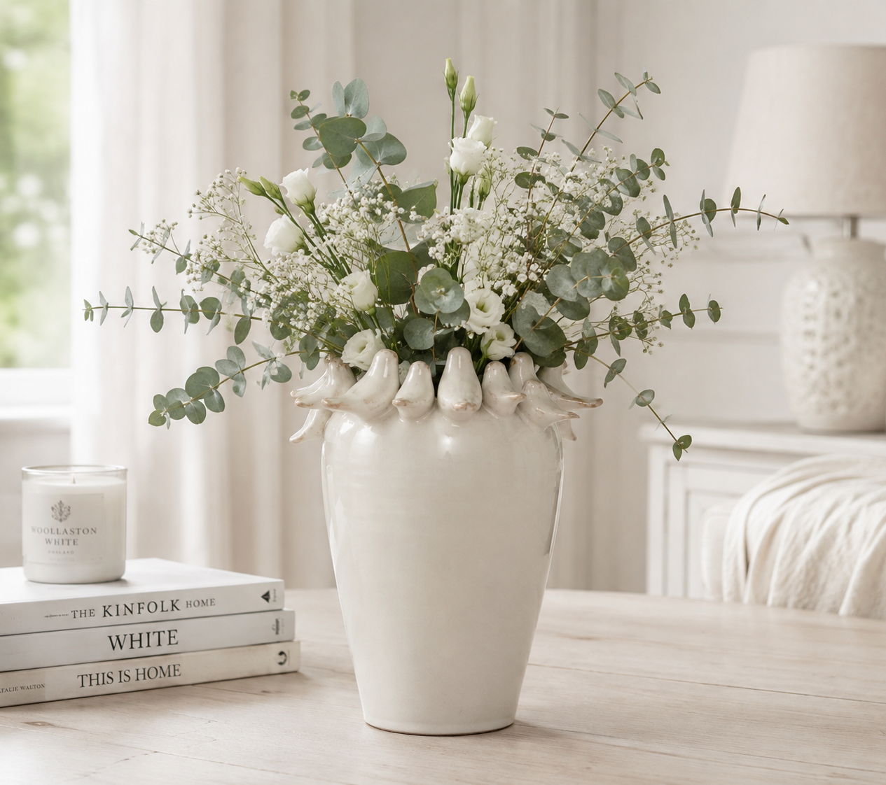Handmade ceramic bird vase in natural beige 22cm – Woollaston White
