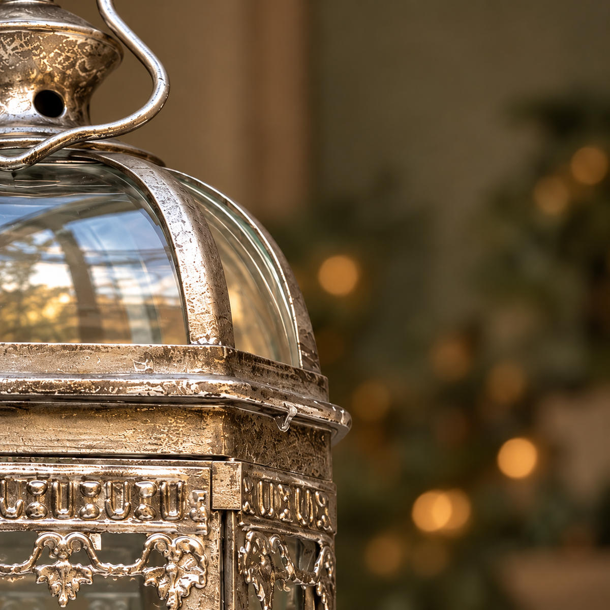 Fairmont Tall Silver Glass & Metal Lantern – 48cm