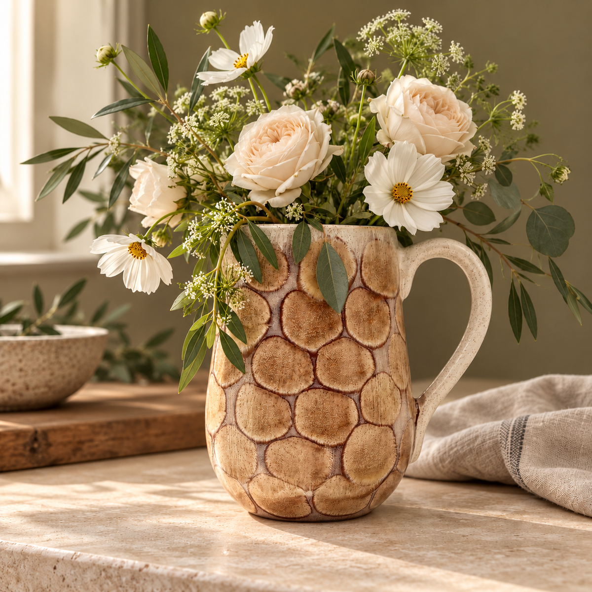 Tortoise Shell Ceramic Jug in Brown