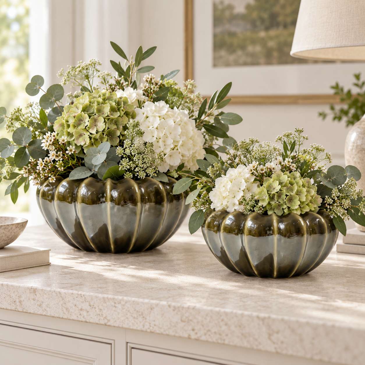 Olive Ceramic Pod Bowl Vase – Medium & Large