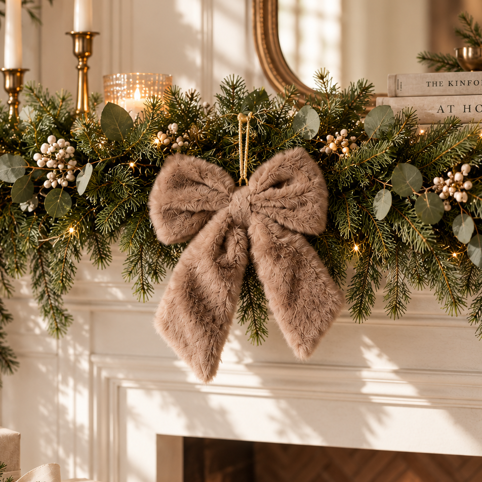 The Aspen Fluffy Christmas Bow Decoration – Two Sizes & Colours