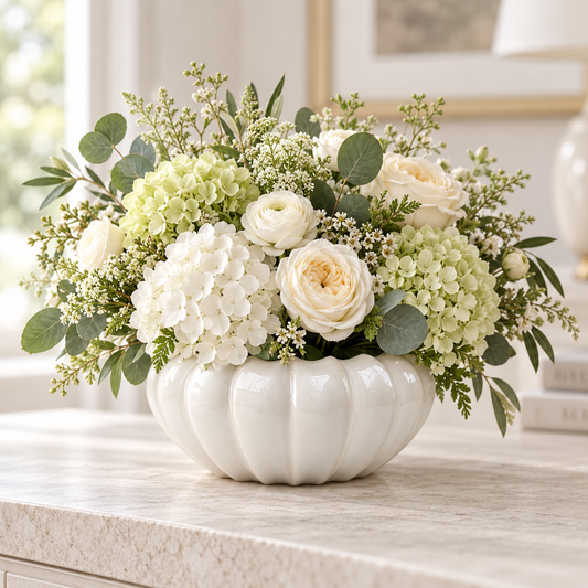 White Ceramic Pod Bowl Vase 20cm
