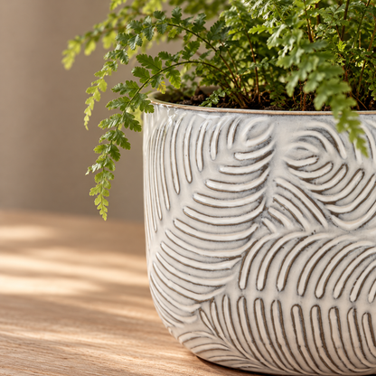 Embossed Leaf Ceramic Planter – Small or Medium