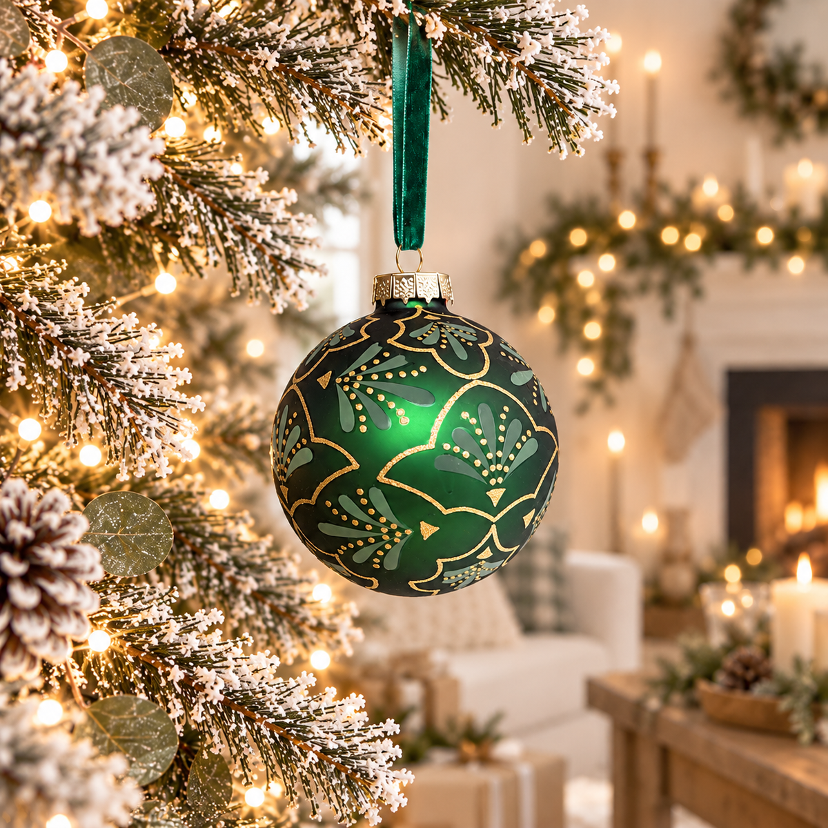 Botanical Glass Christmas Bauble – 8cm