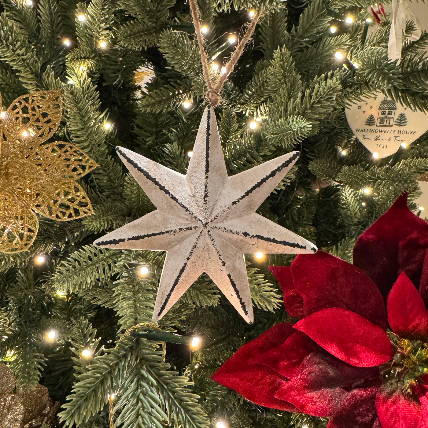 Wooden Star Bauble in White