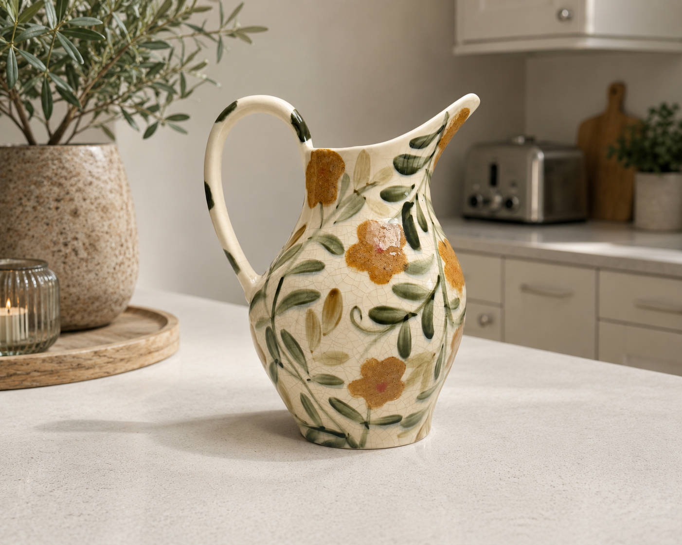 Handmade Floral Ceramic Jug Vase 24cm