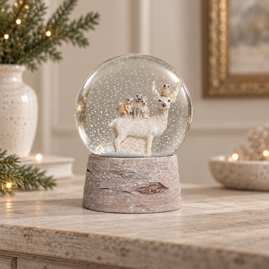 Forest Friends Reindeer Christmas Snow Globe – 14cm