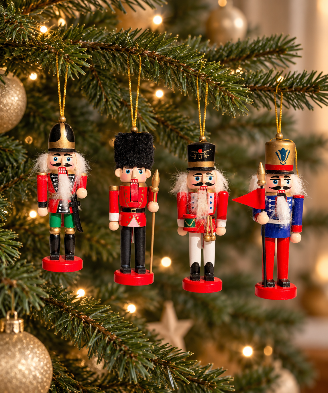The Royal Parade – Set of 4 Mini Wooden Nutcracker Hanging Ornaments, 13cm