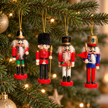 The Royal Parade – Set of 4 Mini Wooden Nutcracker Hanging Ornaments, 13cm