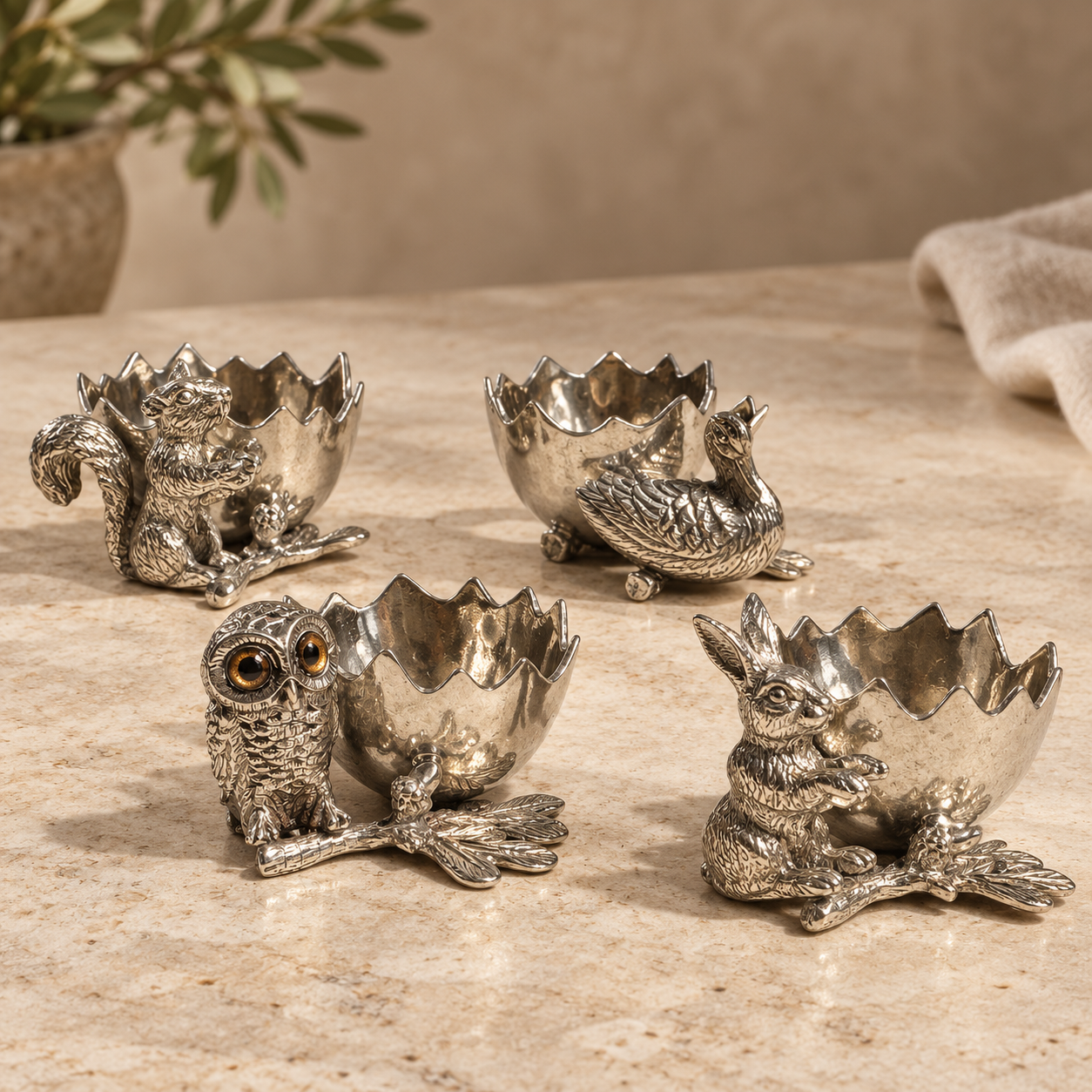 Rabbit Egg Cup Holder in Pewter