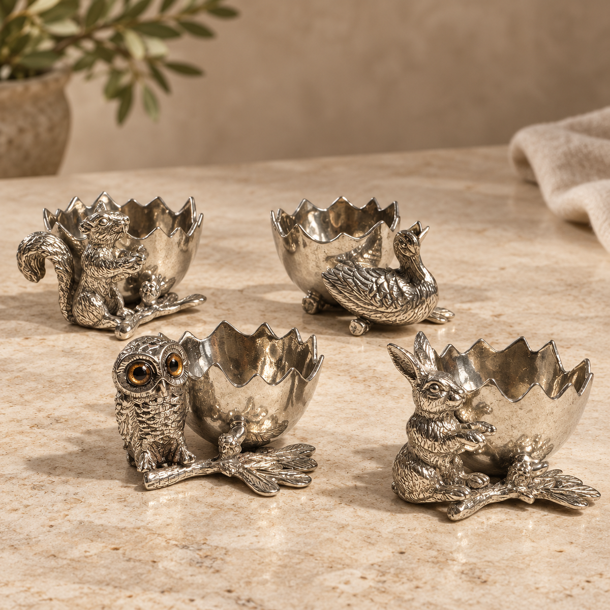 Rabbit Egg Cup Holder in Pewter