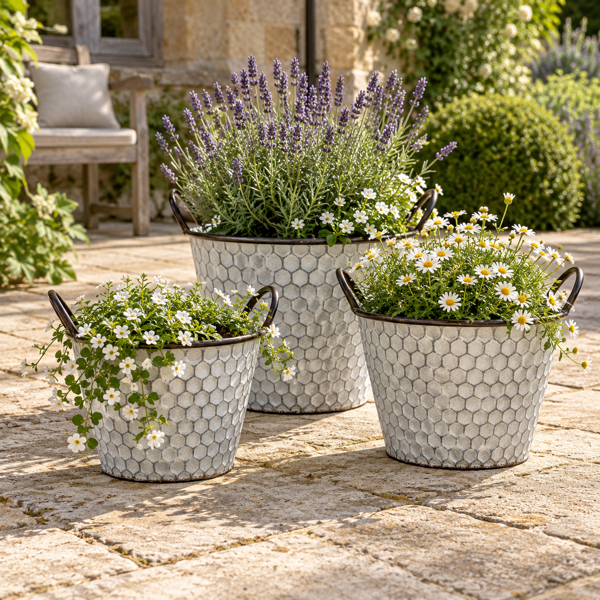 Vintage Honeycomb Galvanised Metal Planters