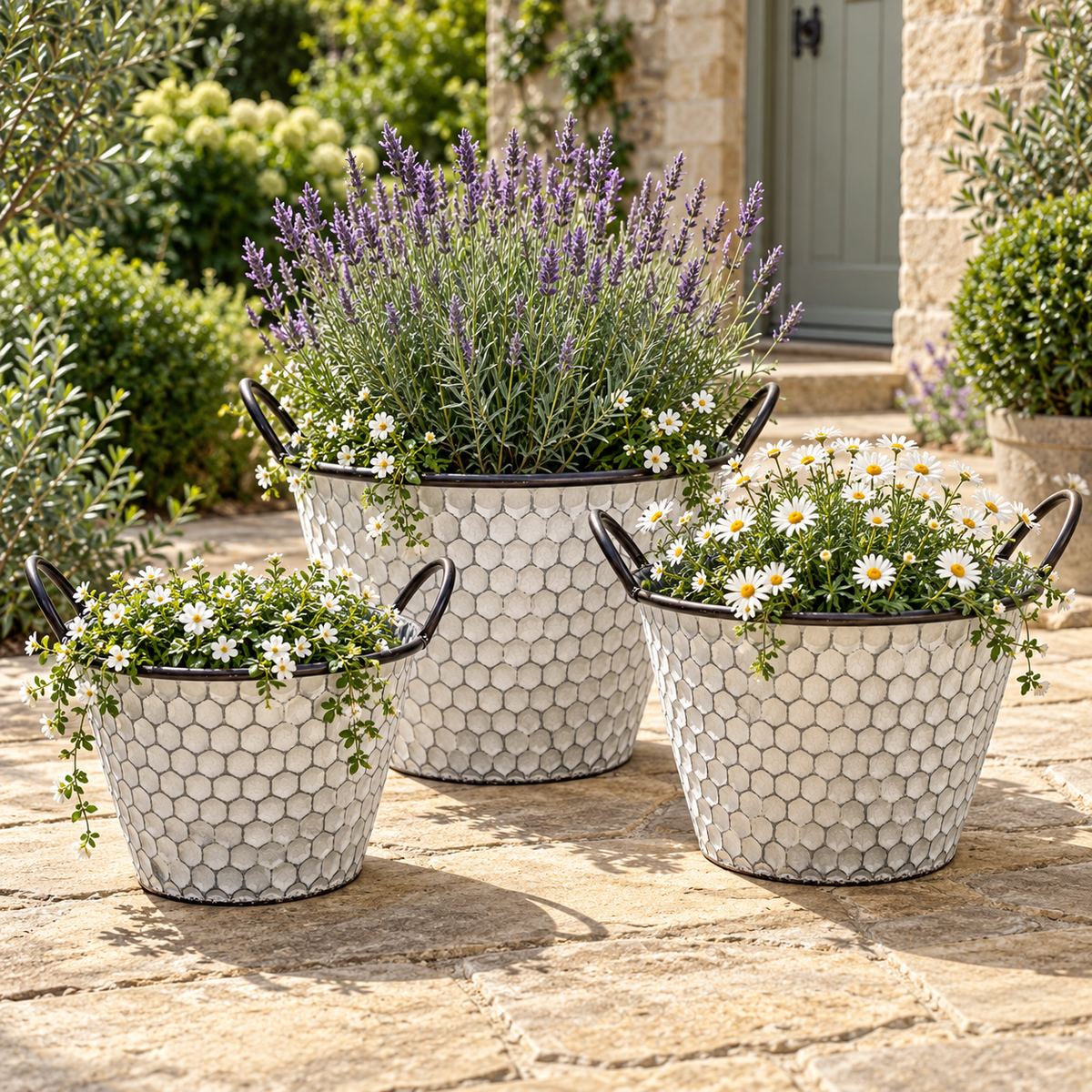 Vintage Honeycomb Galvanised Metal Planters