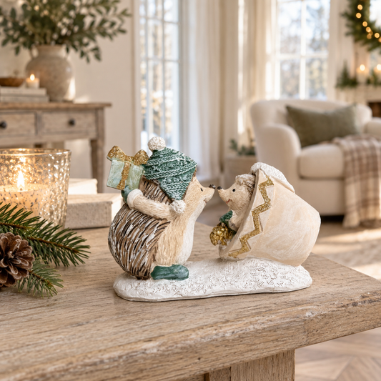Festive Hedgehog Gift-Giving Christmas Ornament – 12cm