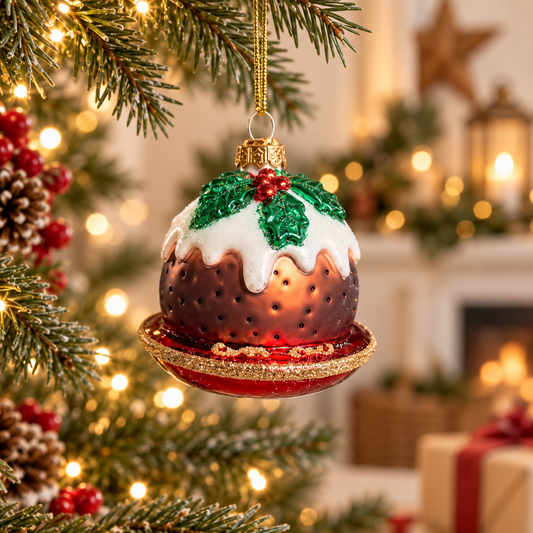 The Figgy Pudding – Hand-Painted Glass Christmas Bauble, 8cm