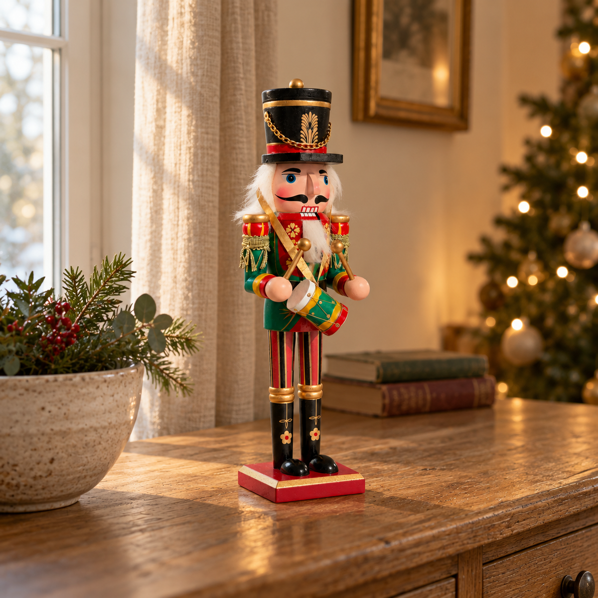The Holly Parade Drummer – Handmade Wooden Nutcracker, 30cm