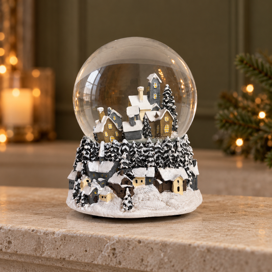 Musical Blue & Gold Townscape Christmas Snow Globe – 14cm