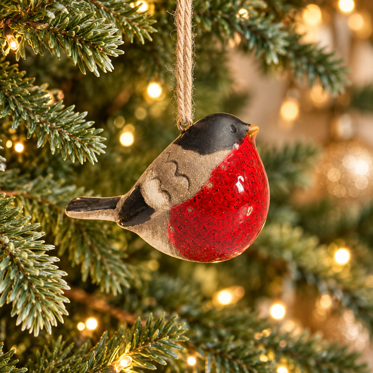 Ceramic Robin Christmas Bauble – 8cm Hanging Tree Decoration