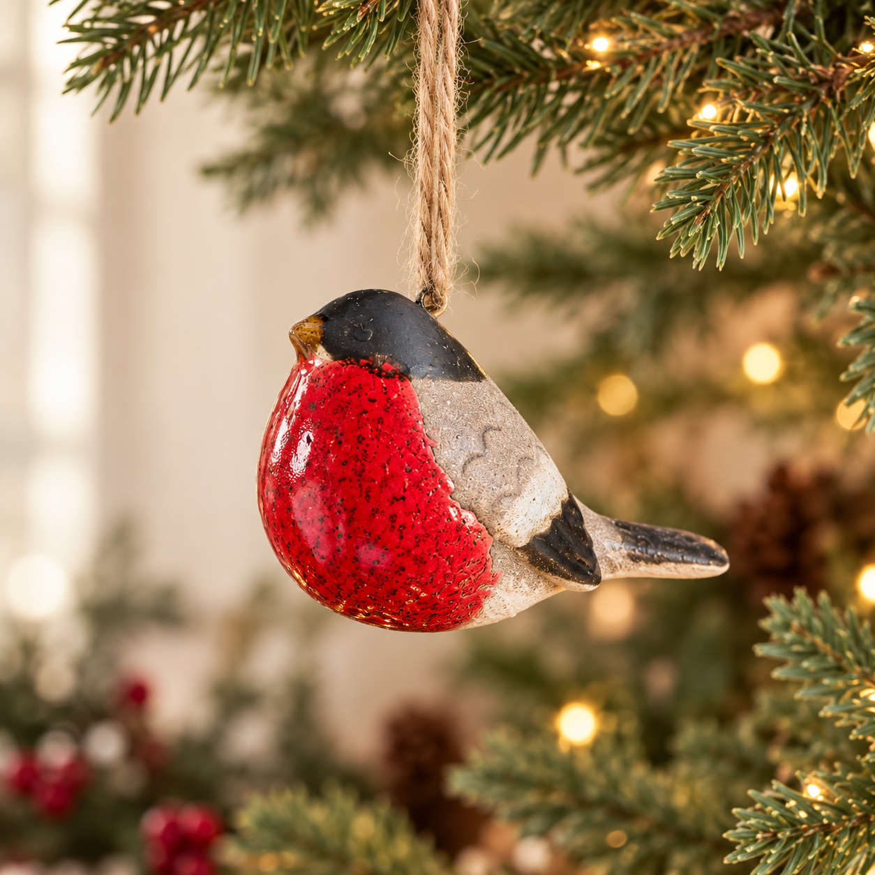 Ceramic Robin Christmas Bauble – 8cm Hanging Tree Decoration