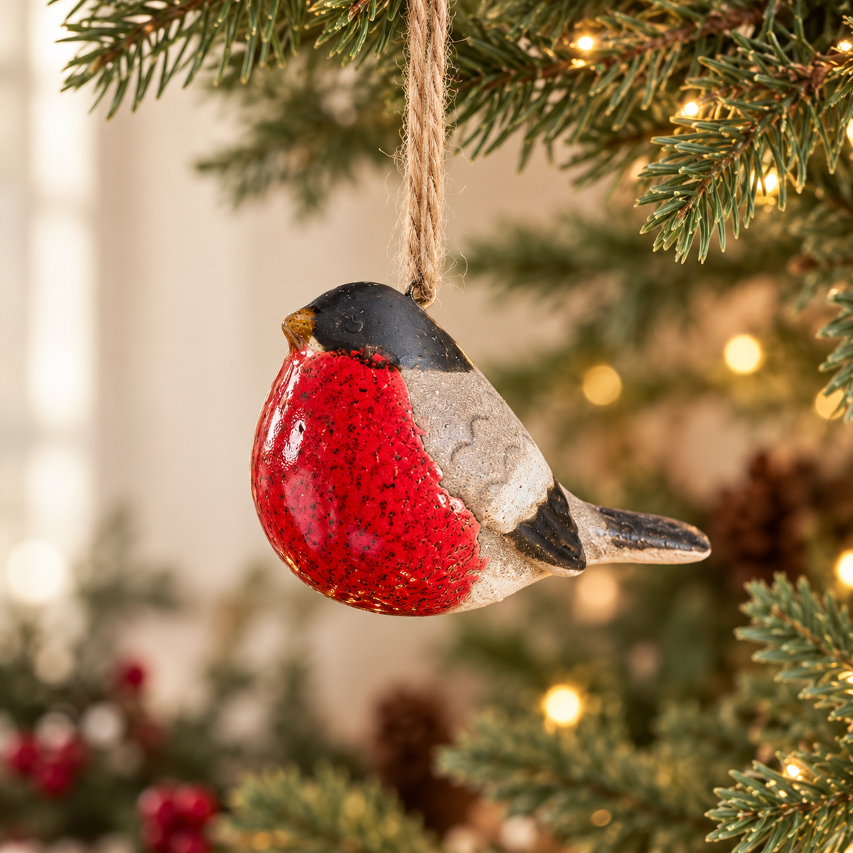 Ceramic Robin Christmas Bauble – 8cm Hanging Tree Decoration