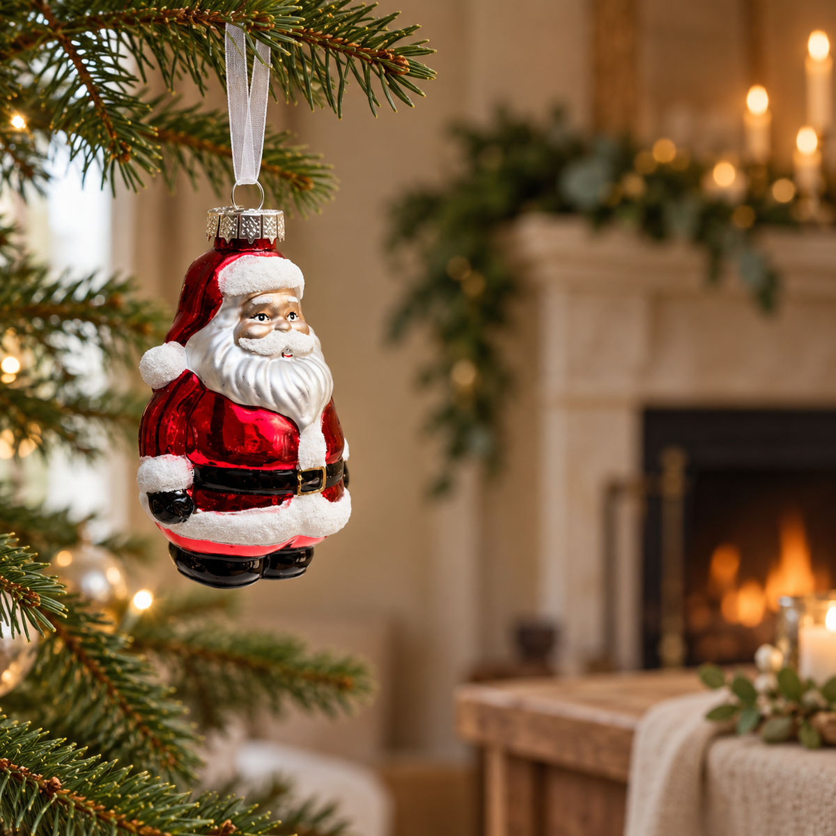 Red Santa Glass Christmas Bauble