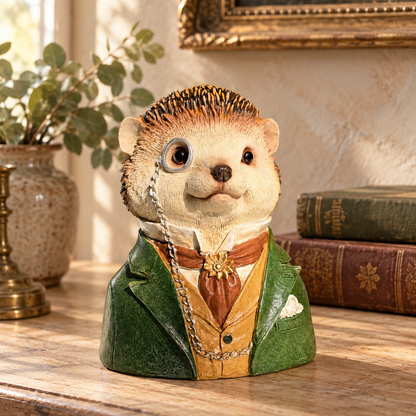 Sir Bramble – Dapper Resin Hedgehog Bust Ornament, 18cm