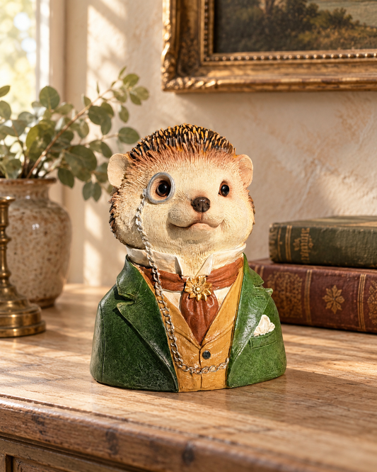 Sir Bramble – Dapper Resin Hedgehog Bust Ornament, 18cm