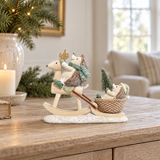 Hedgehog Rocking Reindeer Sleigh Ride Ornament – 14.5cm