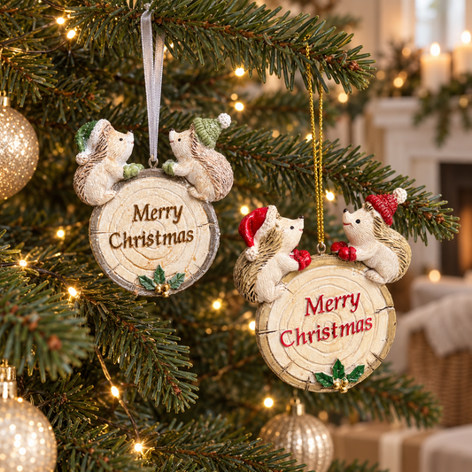 Festive Hedgehog Merry Christmas Bauble – Two Colourways