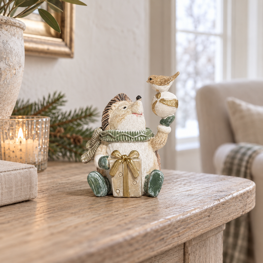 Festive Hedgehog, Robin & Present Ornament – 8cm