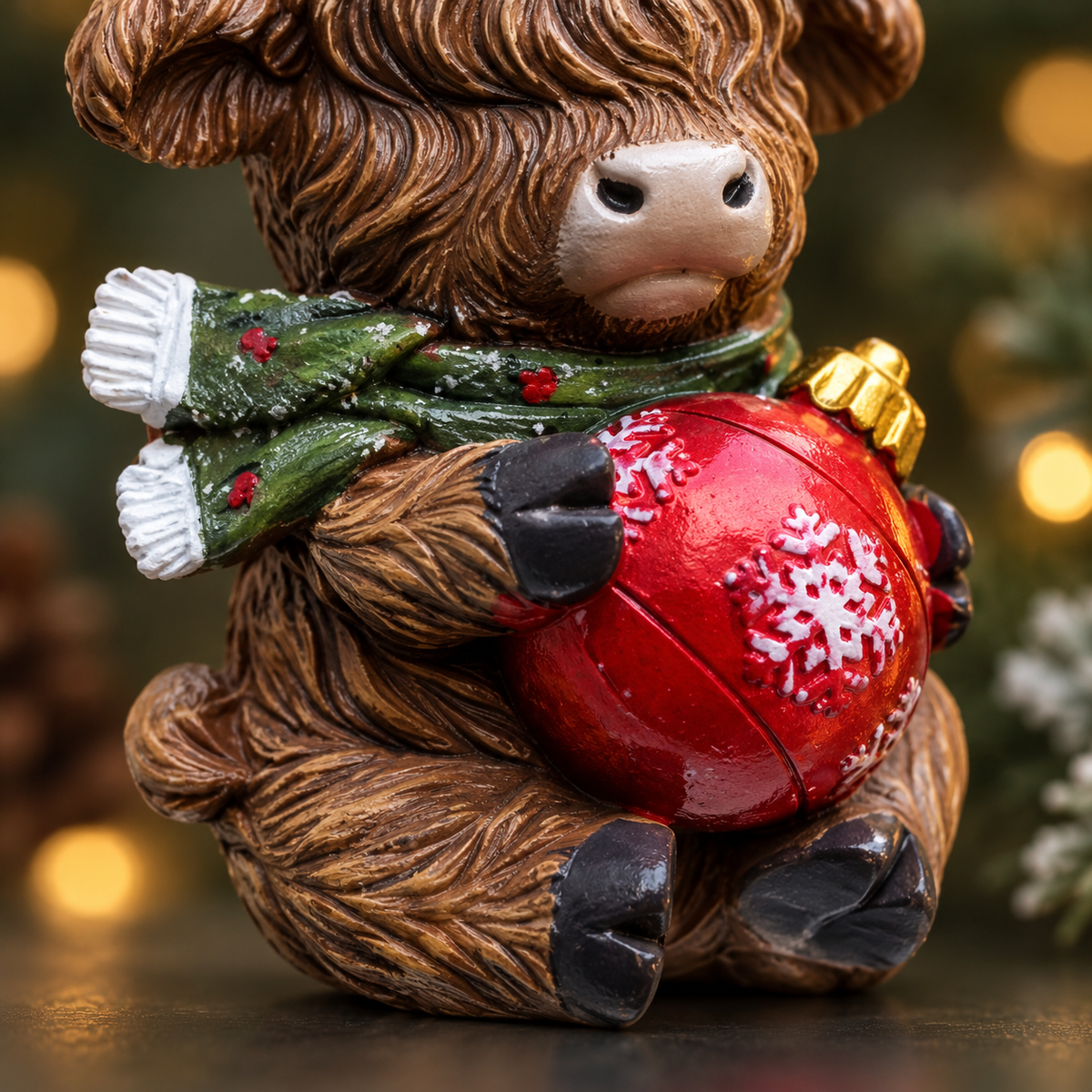 Mini Highland Cow Christmas Bauble with Red Ornament